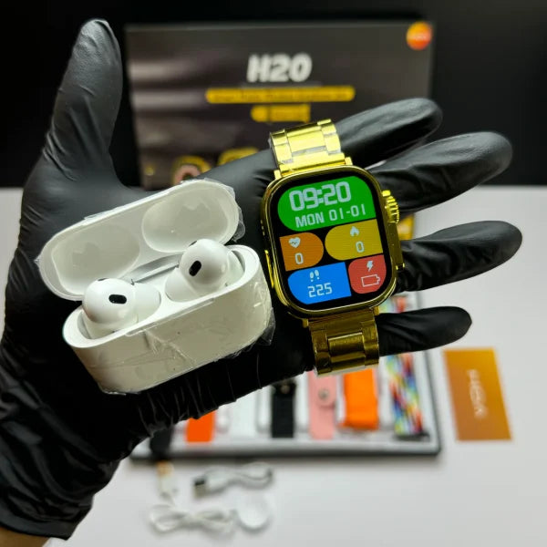 Long Battery H20 Ultra Smartwatch 10 In 1 + Free Airpods ESHARAB