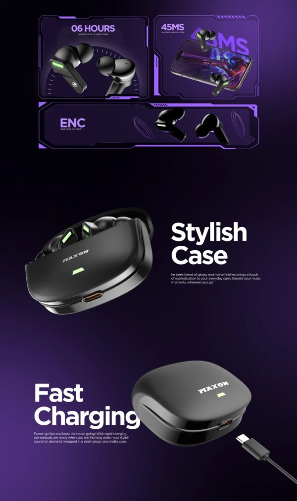 Maxon-B101 Earbuds ( Sky Stone Edition ) + ANC ( Active Noise Cancellation ) + Bluetooth 5.4 ESHARAB